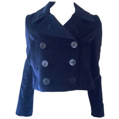 Alexander McQueen Navy Velvet Cropped Peacoat