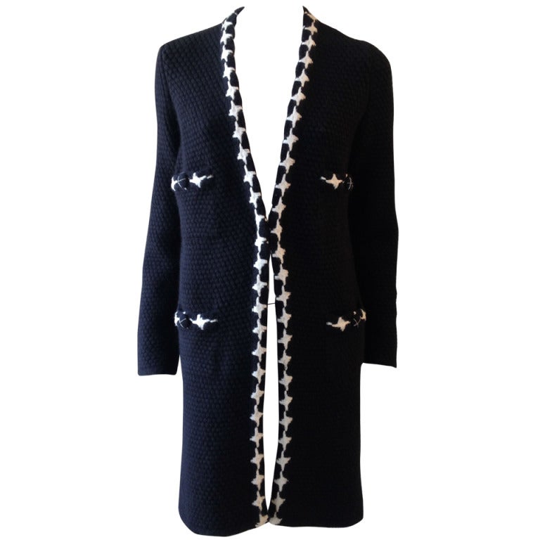 Chanel Black and White Knit Coat For Sale
