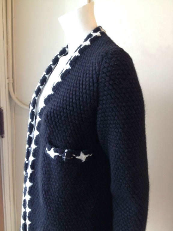 Chanel Black and White Knit Coat For Sale 2