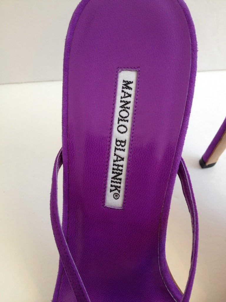 Purple Suede Manolo Blahnik Mules In New Condition In San Francisco, CA