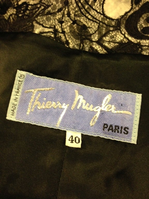 Thierry Mugler black lace and Gaberdine fitted Jacket at 1stDibs
