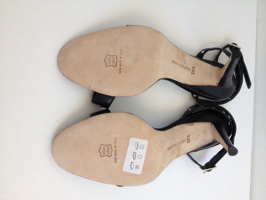 Manolo Blahnik Black Studded Sandal In New Condition In San Francisco, CA
