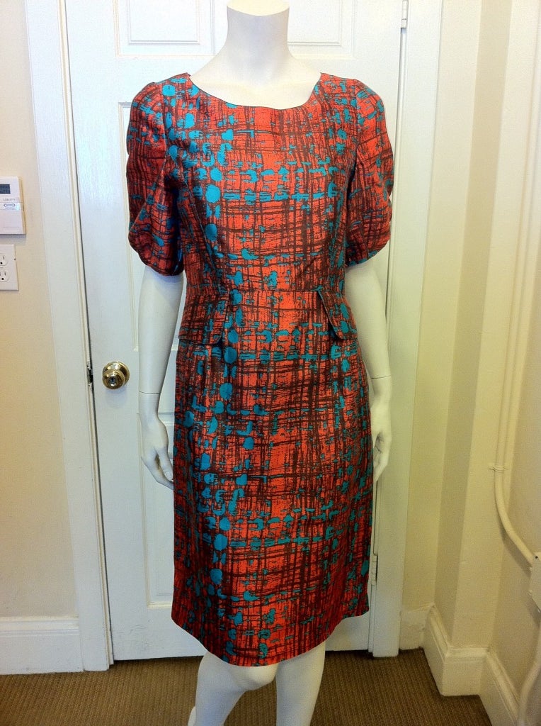 Oscar de la Renta Orange and Turquoise Dress
