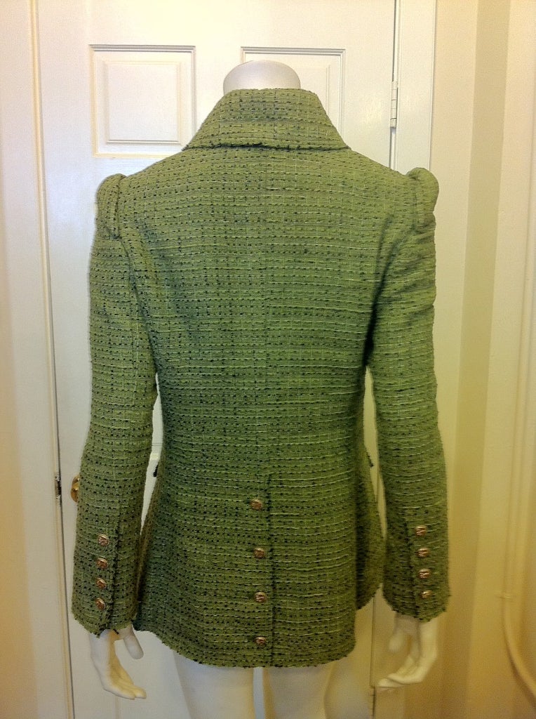 Chanel Green Tweed Jacket In Excellent Condition In San Francisco, CA