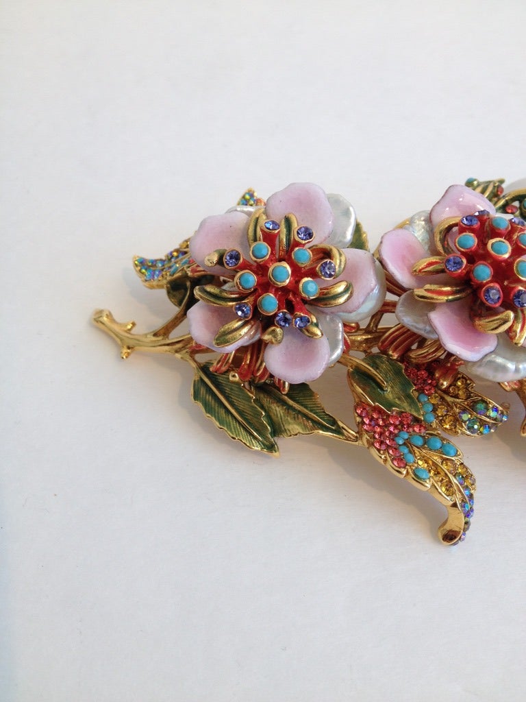 Contemporary Jose Barrera Floral Pearl Brooch