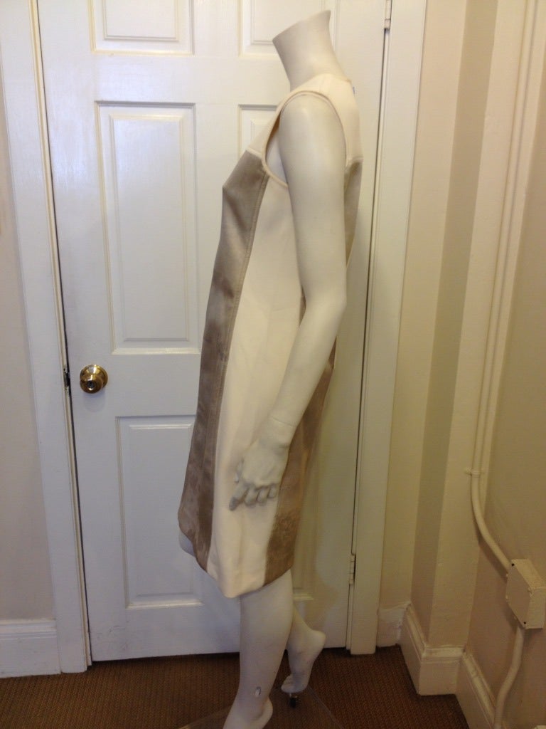 Reed Krakoff Cream and Champagne Neoprene Silk Dress In Excellent Condition In San Francisco, CA