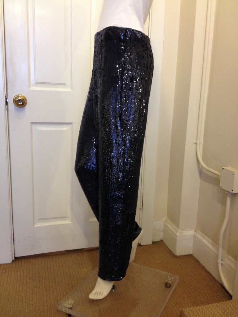 Chado Navy Sequined Pants In Excellent Condition In San Francisco, CA
