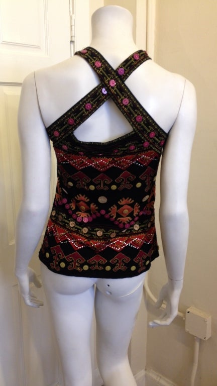 Women's Christian Dior Knit Black Top With Colorful Design