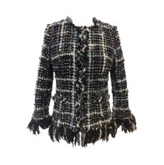 Chanel Black and White and Ice Blue Tweed Jacket