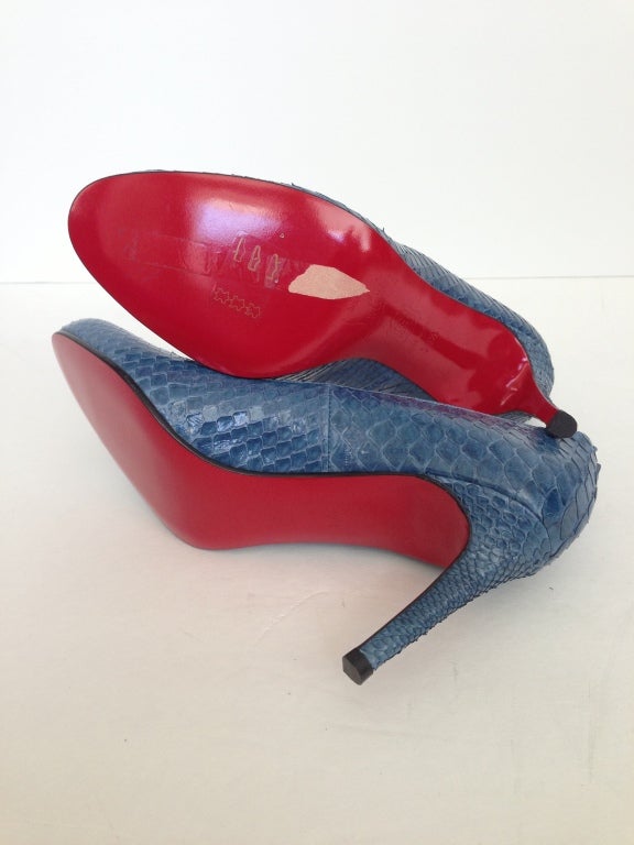 Women's Christian Louboutin Blue Snake Heels