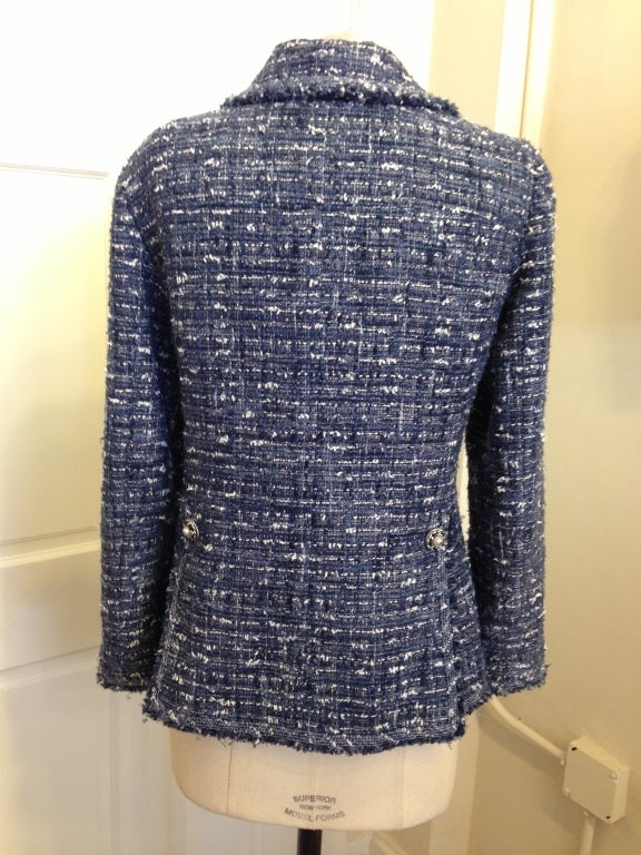 Chanel blue and white tweed jacket 2