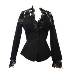 Thierry Mugler black lace and Gaberdine fitted Jacket