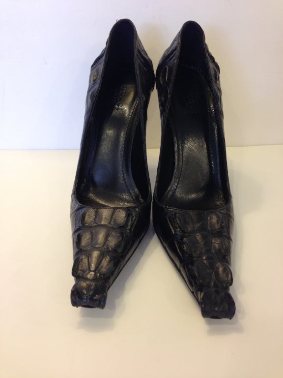 Women's Gucci Black Crocodile Heel