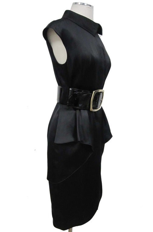 Chanel Silk Dress with large patent black belt.