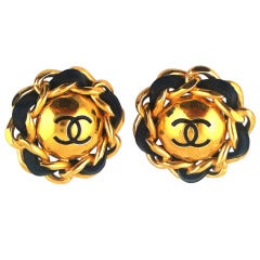 Chanel Chain & Leather Clip On Earrings