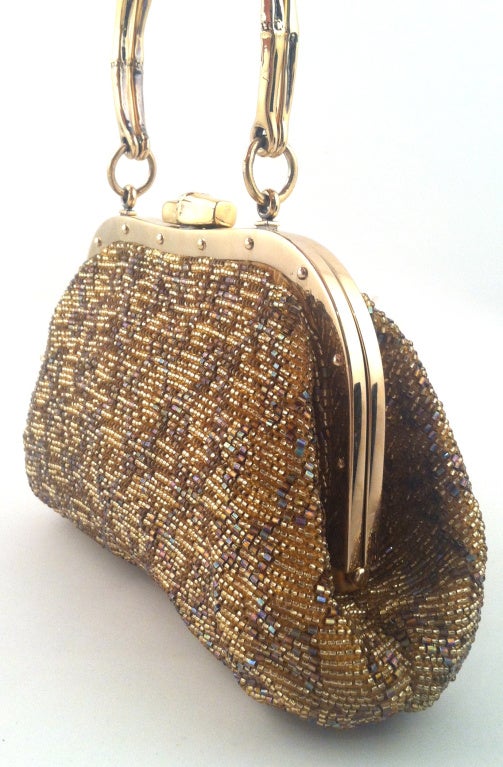 Gucci Beaded Evening Bag w/Bamboo Handle In Good Condition In Aspen, CO