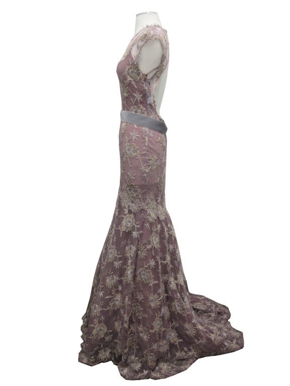 Women's Monique Lhuillier Lavender Lace Gown For Sale