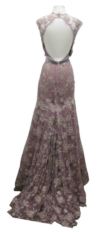 Monique Lhuillier Lavender Lace Gown For Sale 1