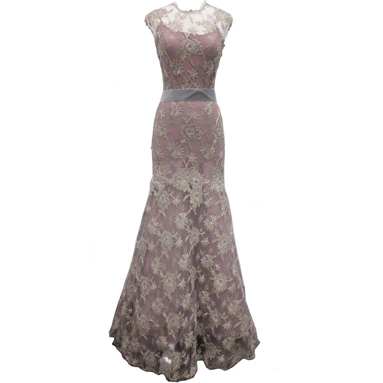 Monique Lhuillier Lavender Lace Gown For Sale