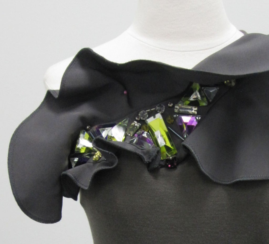 Lanvin Jeweled Ruffle One Shoulder Top 4