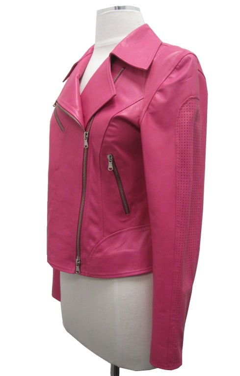 Hot Pink Leather Motorcycle Jacket at 1stDibs