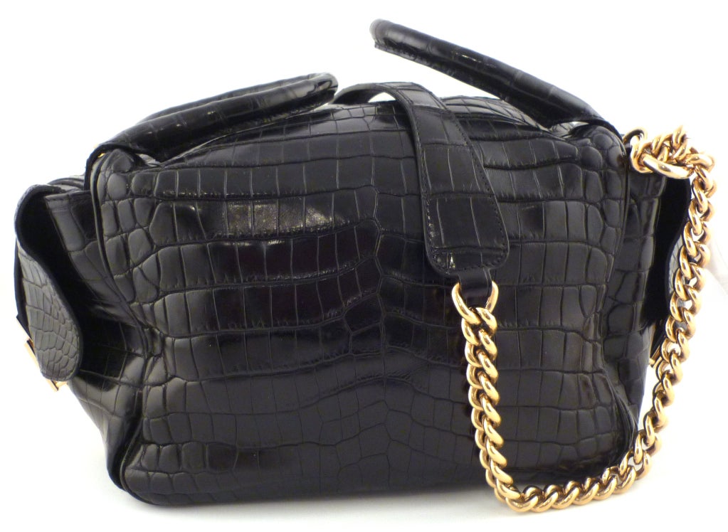 Dolce & Gabbana Square Crocodile Bag w/Gold Chain