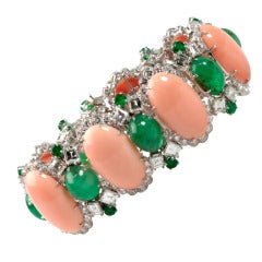 David Webb Coral, Emerald, and Diamond cuff bracelet