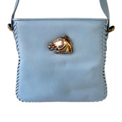Barry Kieselstein-Cord STUNNING Blue Leather Horse Handbag Purse 1990's New 9