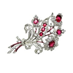 Crown Trifari Brooch 'Alfred Philippe' Ruby Quintuple Floral coat Pin Brooch 2