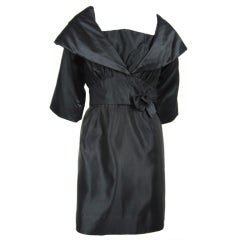 Vintage Little Black Taffeta 1960s Dress & Jacket 10
