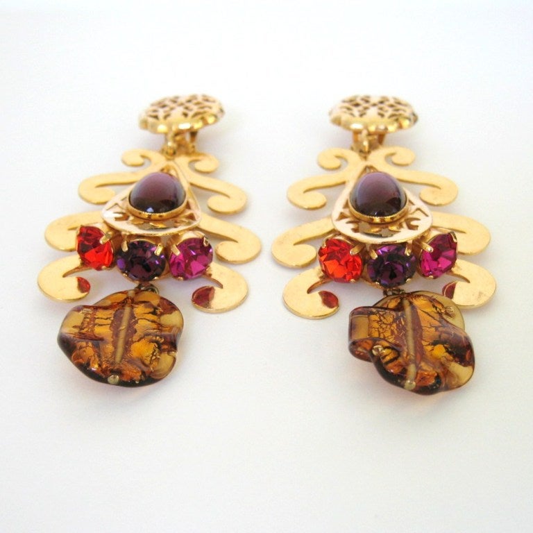Massive Philippe Ferrandis Vintage 90s Gripoix Dangle Earrings Never worn  In New Condition In Wallkill, NY