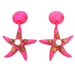 Retro Dominique Aurientis Hot Pink Star Fish Earrings
