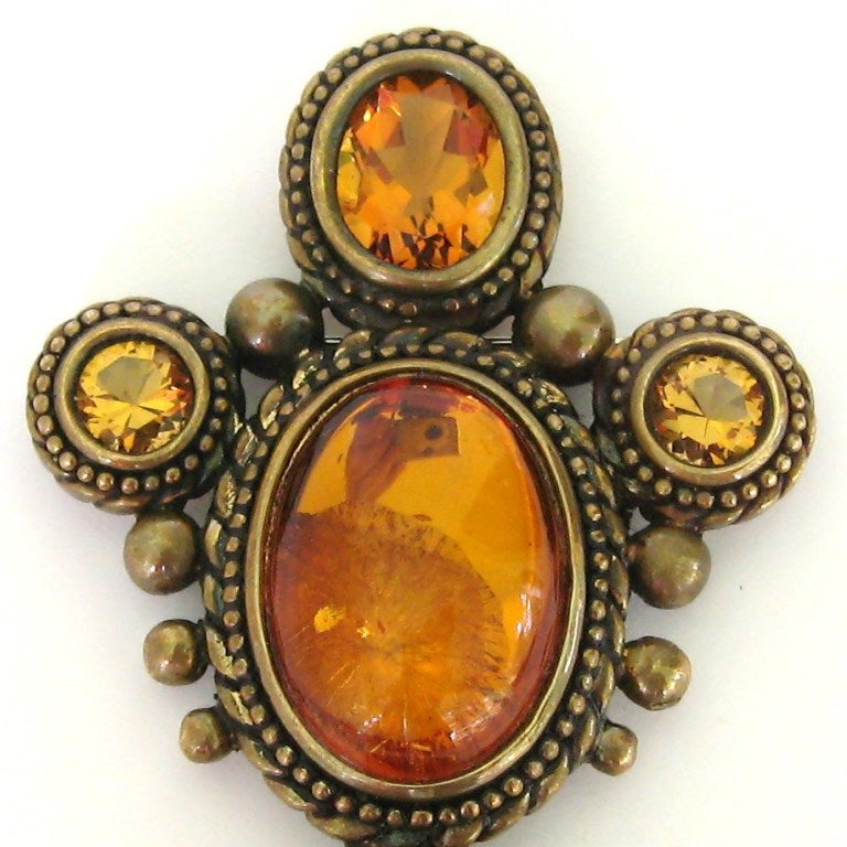 Stephen Dweck AMBER & Topaz Sterling Silver Bronze  Brooch In New Condition In Wallkill, NY