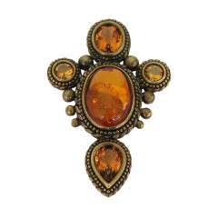 Vintage Stephen Dweck AMBER & Topaz Sterling Silver Bronze  Brooch