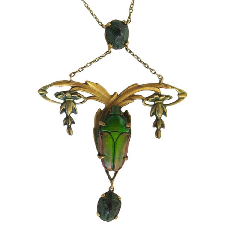 ART NOUVEAU Scarab Necklace at 1stDibs
