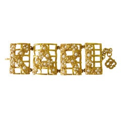 1990s Karl Lagerfeld "KARL" Gold Gilt Pearl Bracelet New Never worn 12