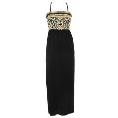 1980s Richilene Black Gold Fleur De Lis Gown 11