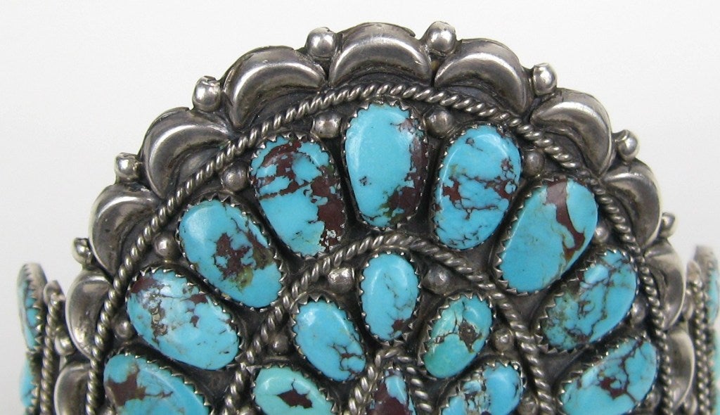 Native American Zuni Sterling Silver Turquoise Bracelet For Sale at 1stdibs