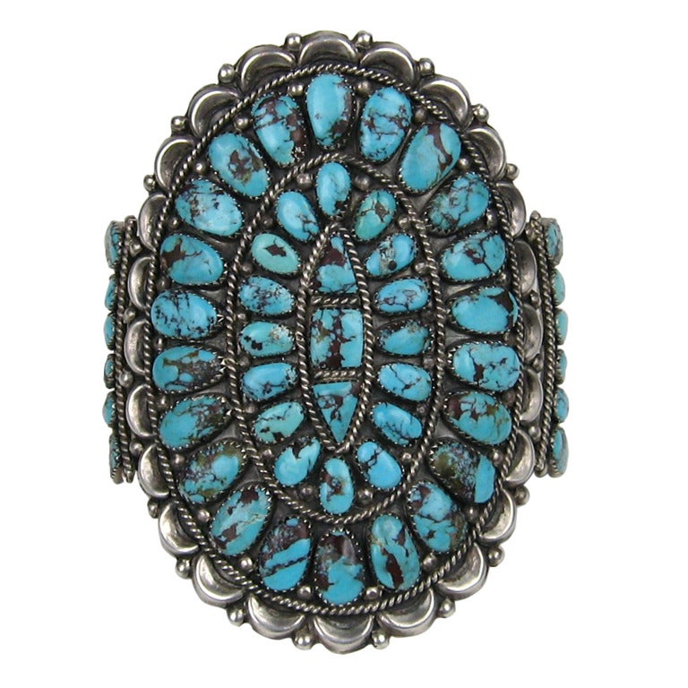 Native American Zuni Sterling Silver Turquoise Bracelet For Sale at 1stdibs