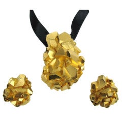 80s Gold Nugget Necklace / Earrings Set