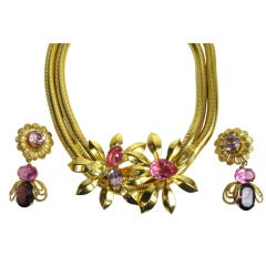 Vintage Philippe Ferrandis Floral Necklace / Earrings SET