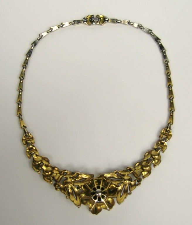 Alfred Philippe Trifari Pave Floral Trembler parure Necklace Bracelet For Sale at 1stdibs