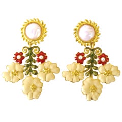 1990's Karl Lagerfeld Enamel Floral Drop earrings