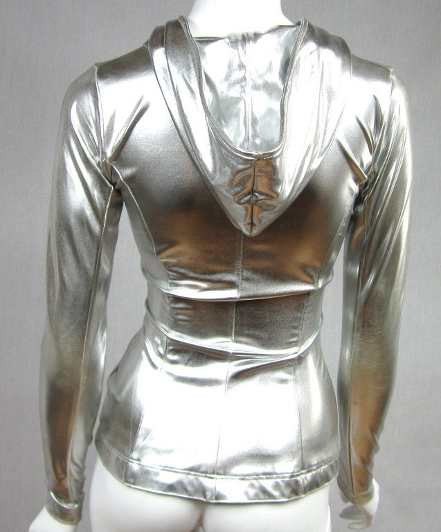 Vintage Norma Kamali Silver Metallic Hoodie 1980s For Sale at 1stdibs