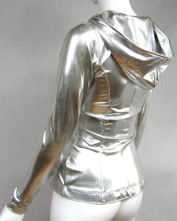 Vintage Norma Kamali Silver Metallic Hoodie 1980s For Sale at 1stdibs