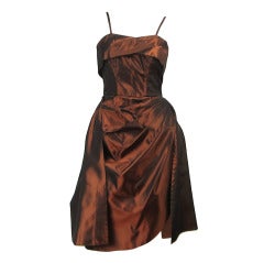 1950s Emma Domb Metallic Copper Wiggle Dress 1