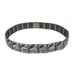 Antique Chinese Enamel SILVER Tile Belt 4