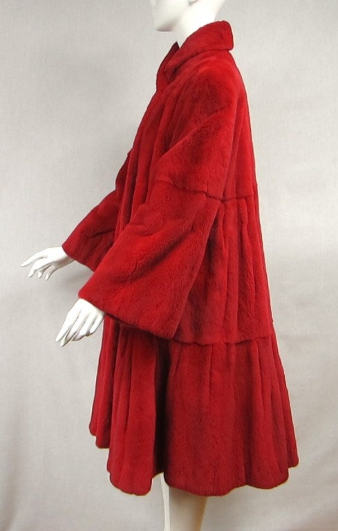 Red Sheared Mink Swing Coat In Excellent Condition In Wallkill, NY