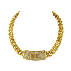 Karl Lagerfeld Pave Stone KL Curb Link Necklace