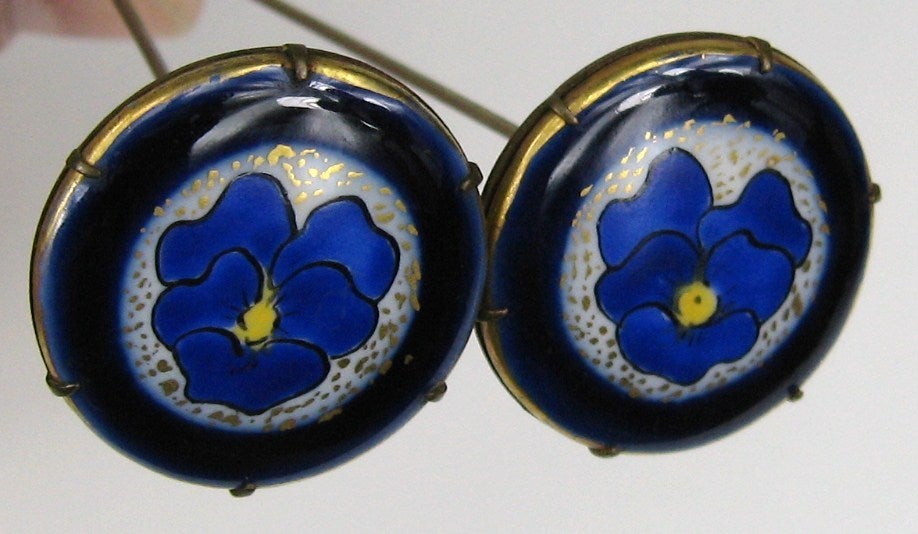 Victorian Enameled Pansy Hat pins 1